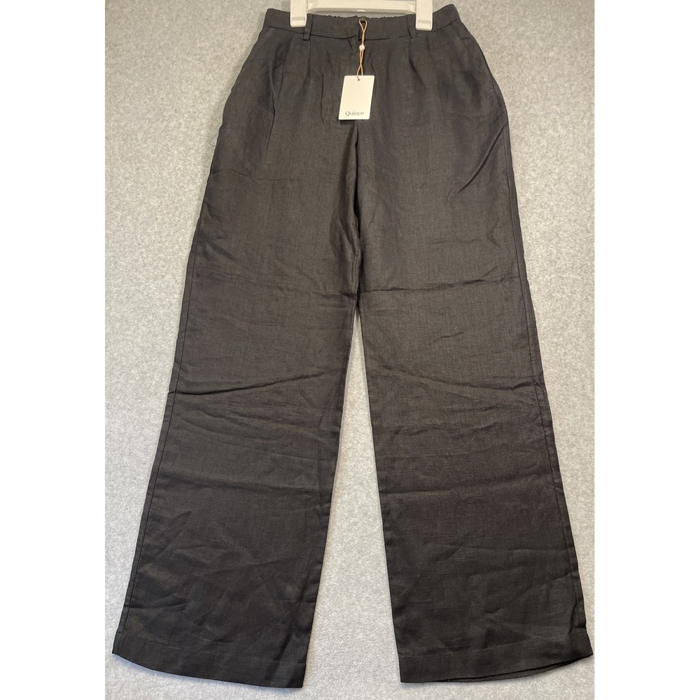 Quince Women 100% European Linen Pleated Trousers Black Sz 2 Office Workwear